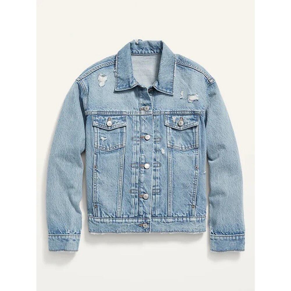 Classic Denim Jean Jacket Old Navy Women's Blue Button Collared Pockets Size S